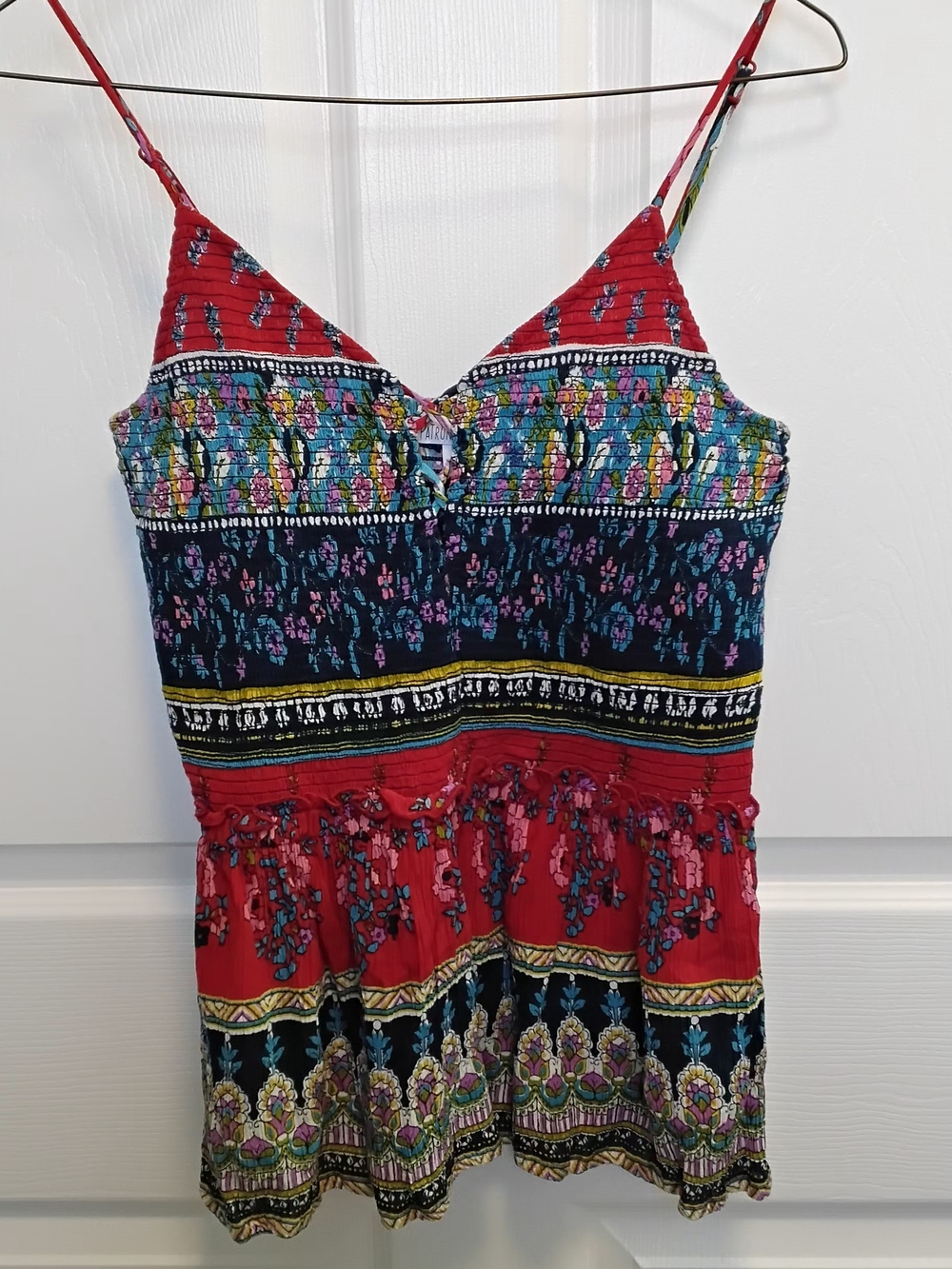 Patrons of Peace Multicolor Floral Navy Trim Boho Top